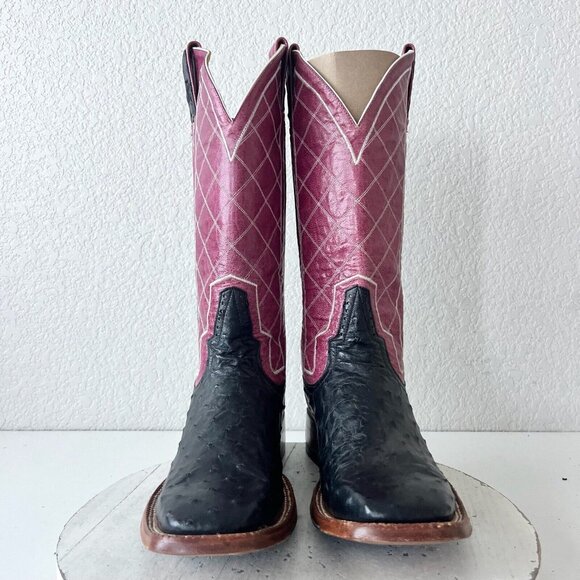 NEW Rod Patrick Mens Cowboy Boots 10.5AA Black Full Quill Ostrich Square Toe - Picture 8 of 12